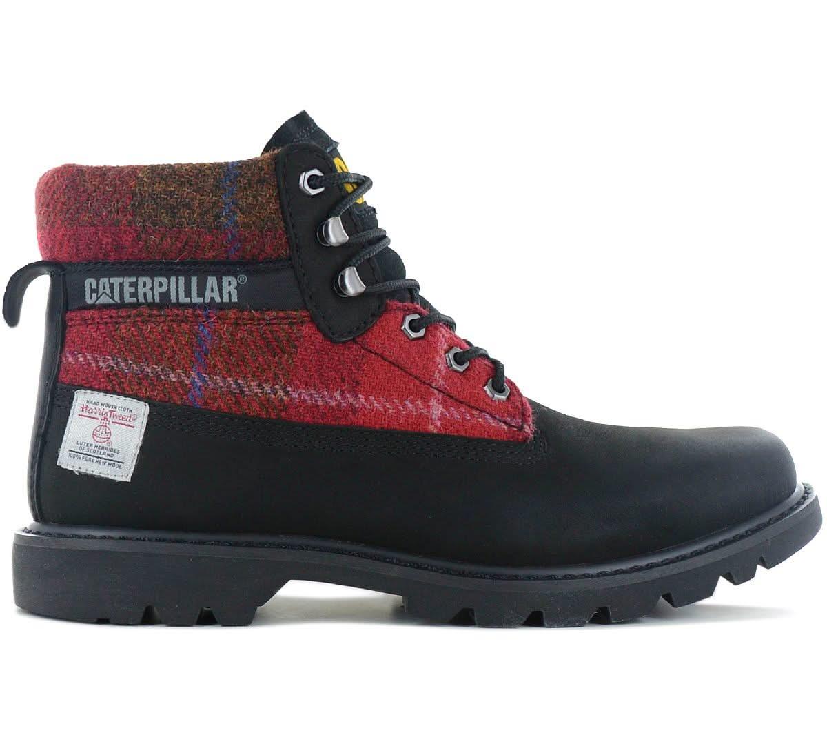 CAT Caterpillar Colorado Harris Tweed Stivali Stiefel Pelle Nero