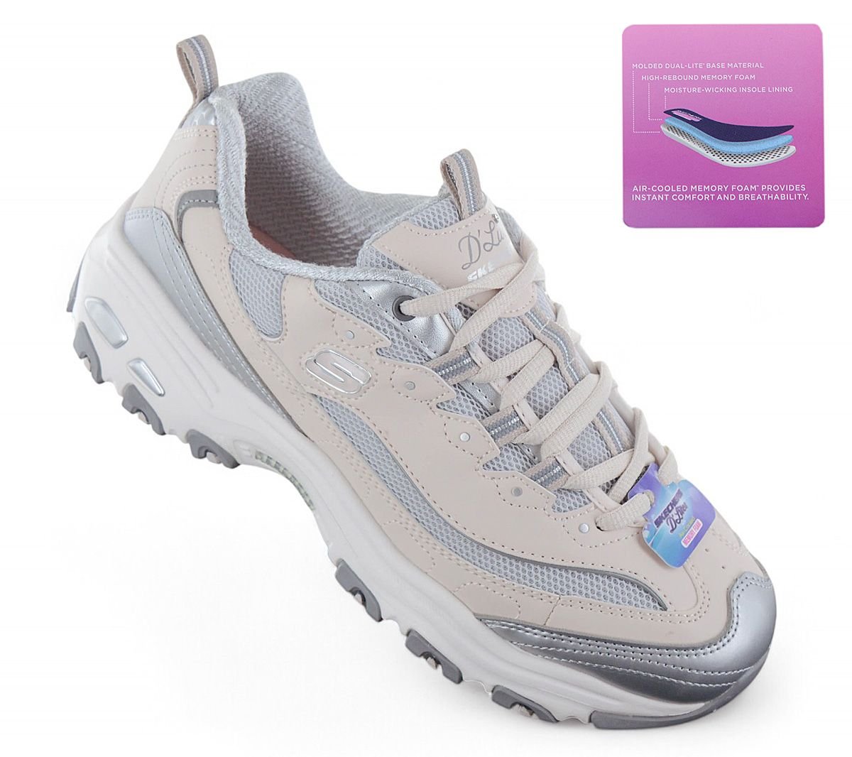 Skechers D Lites - Chromatic - Damen Sneakers Schuhe Beige - Silber 150246 - NTSL - Brandstyle24