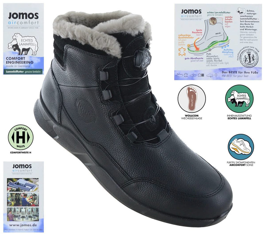 JOMOS Akzent - Herren Winter Stiefel mit Lammfell Gefüttert in Leder Schwarz 325507