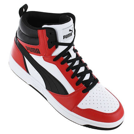 Puma Rebound V6 Mid - Chaussures de basket-ball pour hommes Blanc-Rouge 392326-04