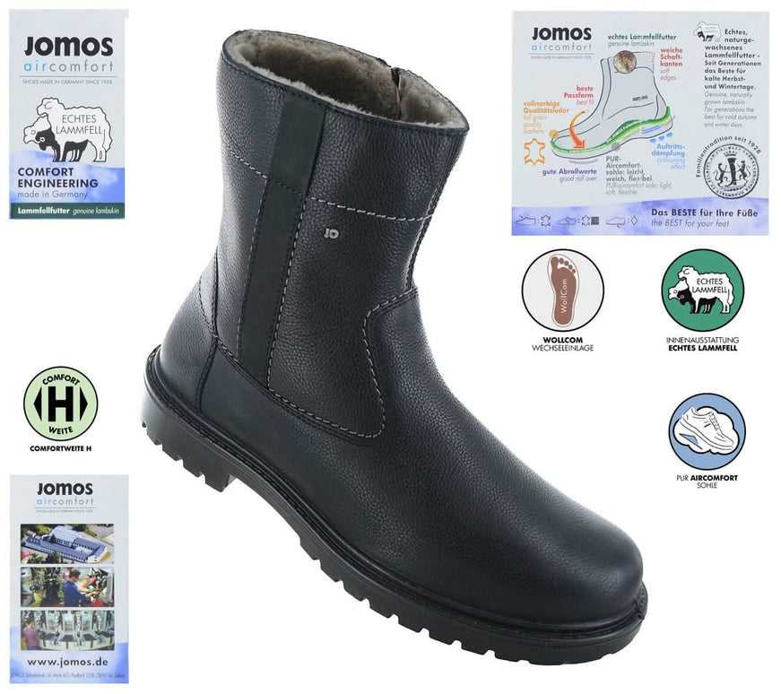 JOMOS Alpina 456504 - Herren Winter Stiefel mit Lammfell Gefüttert in Leder Schwarz