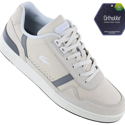 LACOSTE T-CLIP - Herren Sneakers Schuhe Leder Beige 747SMA00672B7