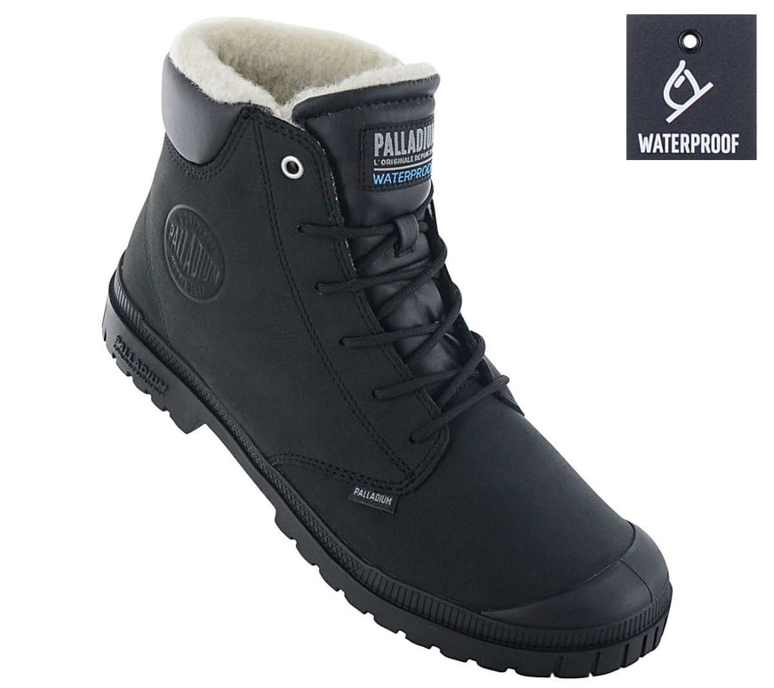 PALLADIUM Pampa SP20 CUFF Pelle WP WL Impermeabile - Stivali invernali da uomo Stivali foderati Neri 79067-008-M