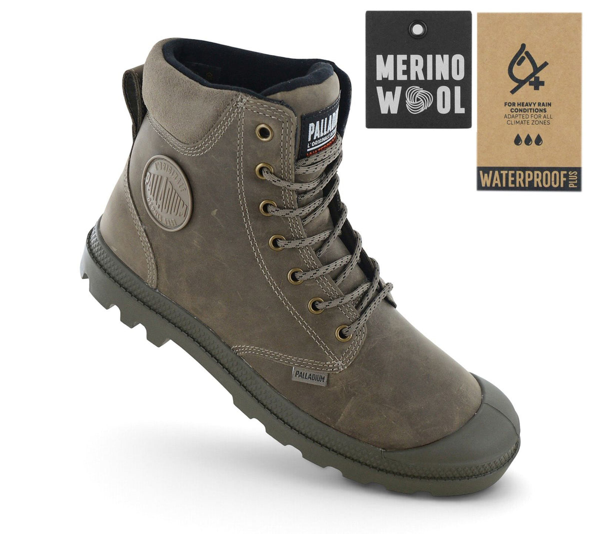 Palladium Pampa SC Thins WP+ - Herren Winter Stiefel Leder Grün 79546-308-M