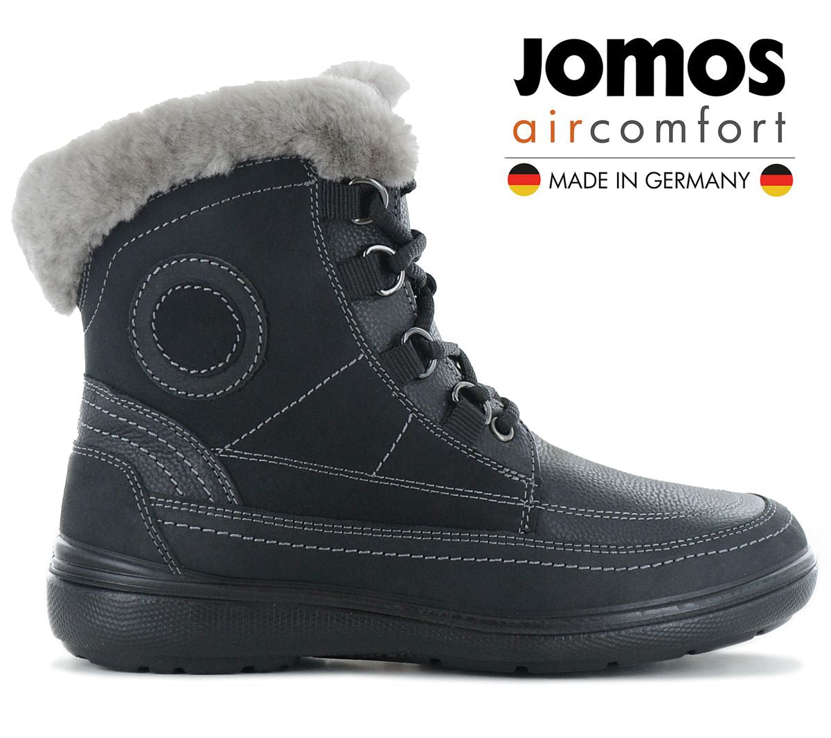 JOMOS Freewalk Boots - Damen Winter Stiefel mit Lammfell Gefüttert - Leder Schwarz 806501-442-000