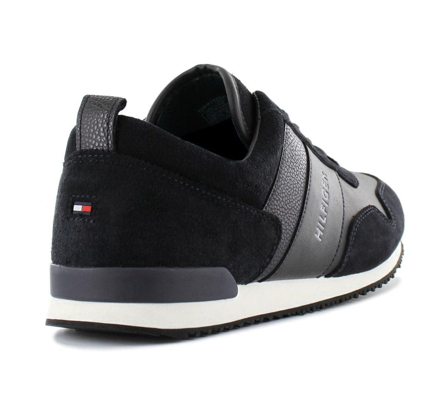 Tommy Hilfiger Iconic Leather Suede Mix Runner - Chaussures pour hommes Noir FM0FM00924-403