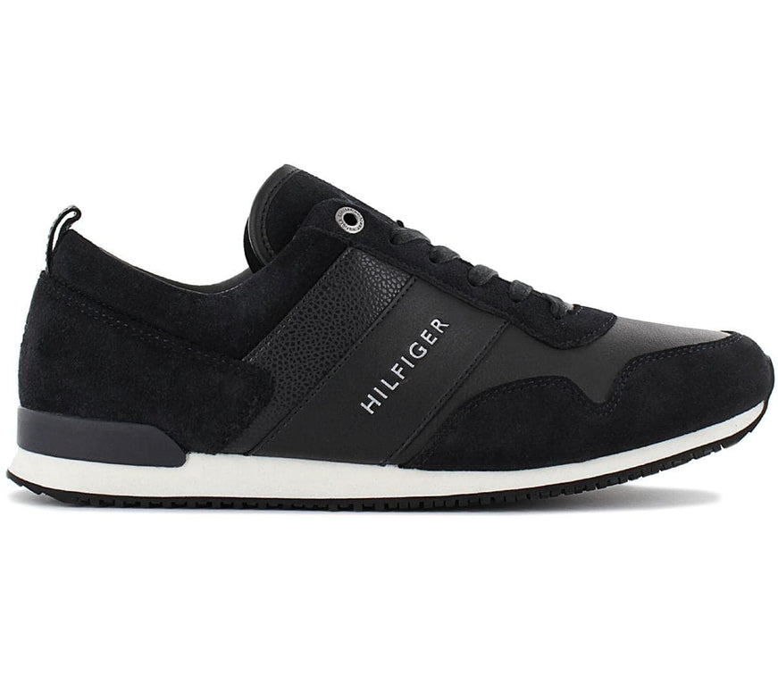 Tommy Hilfiger Iconic Leather Suede Mix Runner - Chaussures pour hommes Noir FM0FM00924-403