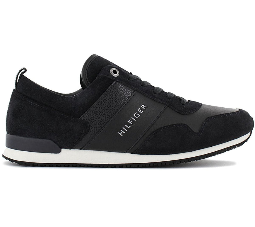 Tommy Hilfiger Iconic Leather Suede Mix Runner - Men's Shoes Black FM0FM00924-403