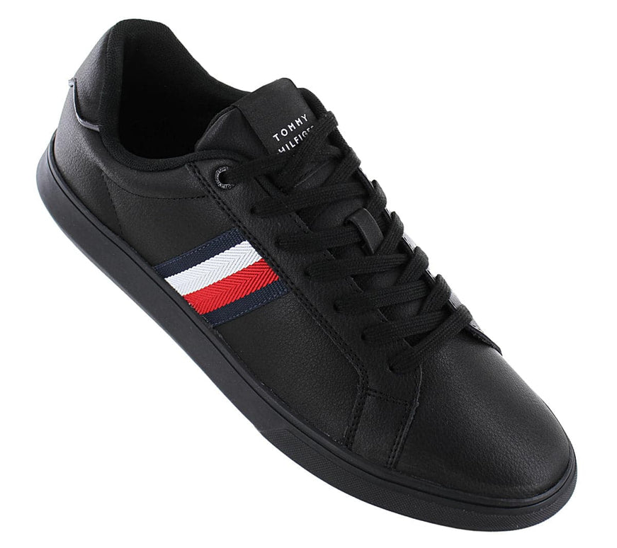 Tommy Hilfiger Corporate Leather Cup Stripes - Herenschoenen Zwart FM0FM04732BDS