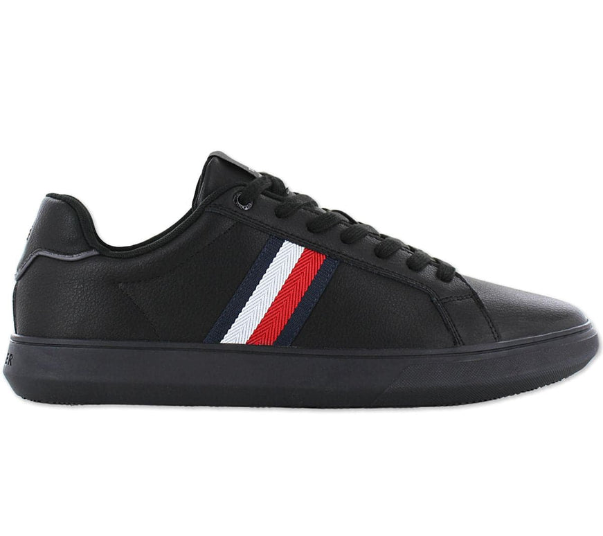 Tommy Hilfiger Corporate Leather Cup Stripes - Herren Schuhe Schwarz FM0FM04732BDS