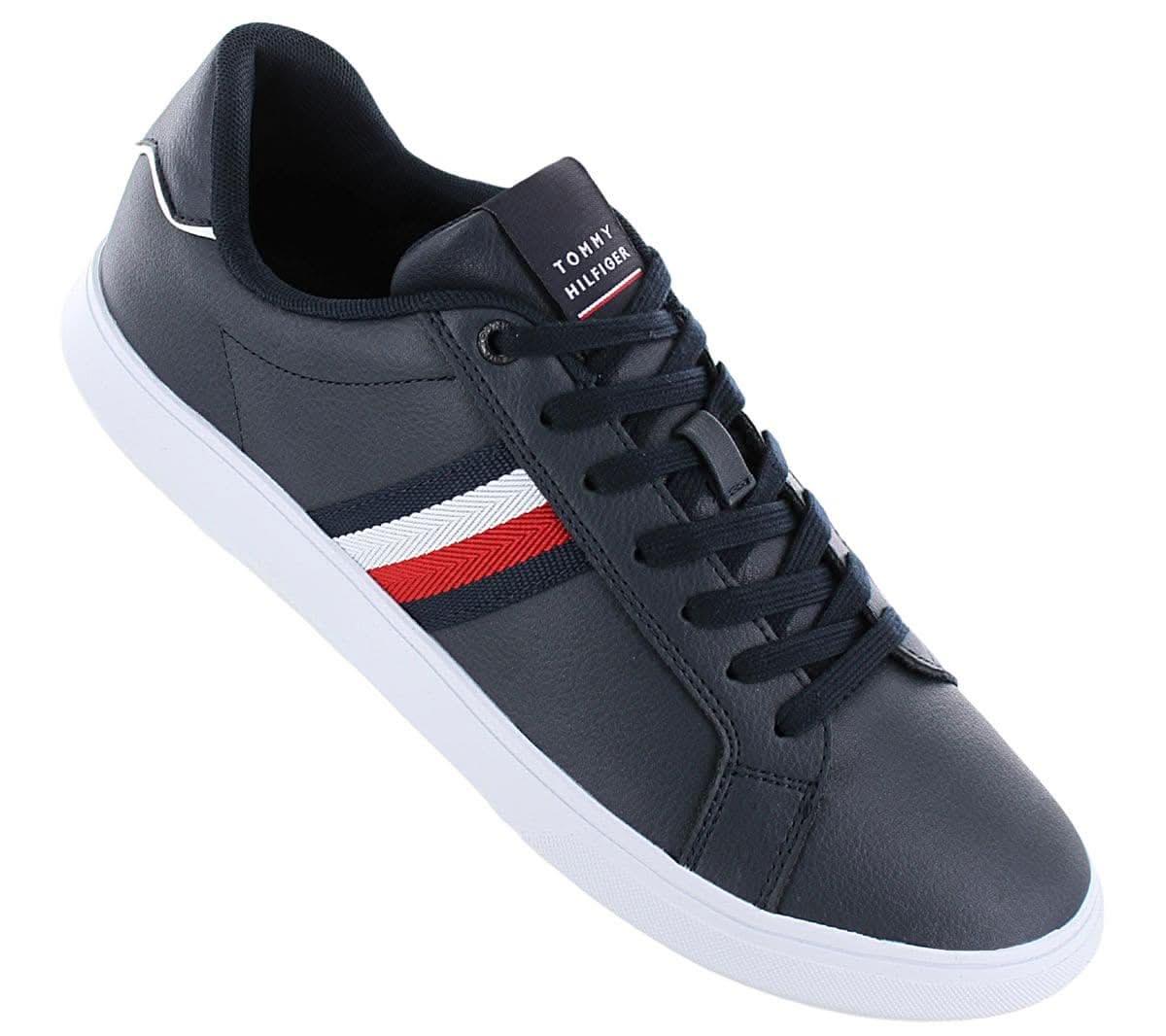 Tommy Hilfiger Corporate Leather Cup Stripes - Herren Schuhe Blau FM0FM04732DW5 - Brandstyle24