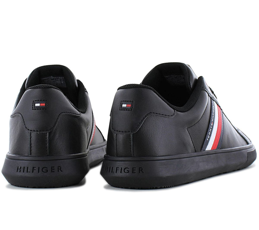 Tommy Hilfiger Essential Leather Cupsole - Heren Sneakers Schoenen Leer Zwart FM0FM04921-0GK