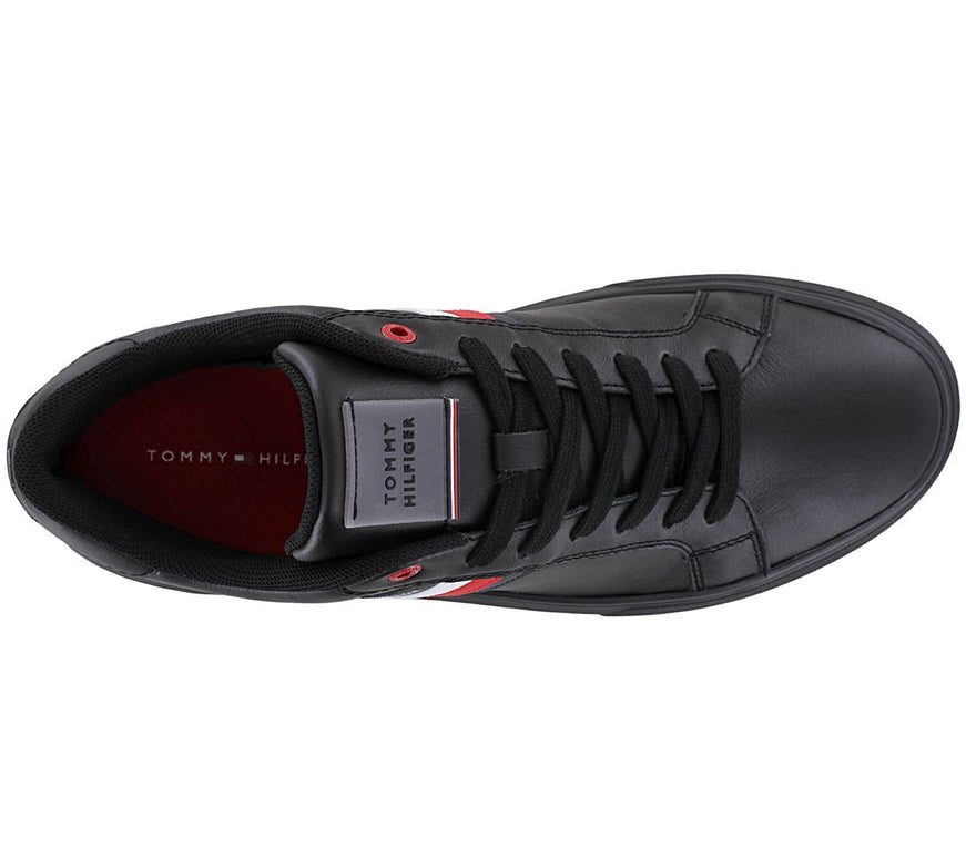 Tommy Hilfiger Essential Leather Cupsole - Heren Sneakers Schoenen Leer Zwart FM0FM04921-0GK