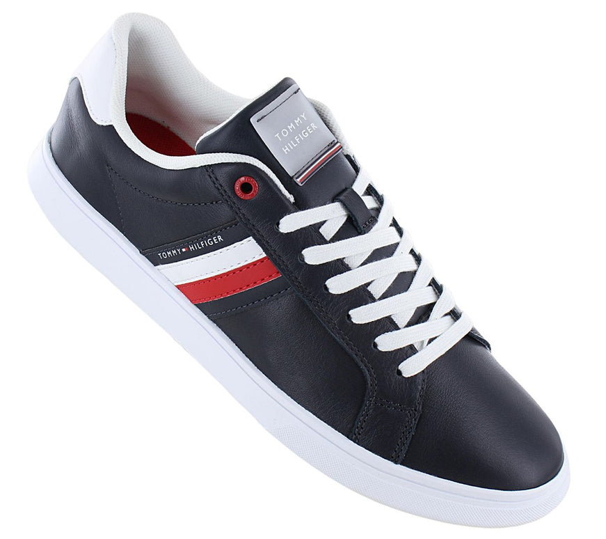 Tommy Hilfiger Essential Leather Cupsole - Baskets pour hommes Chaussures Cuir Bleu foncé FM0FM04921-DW5