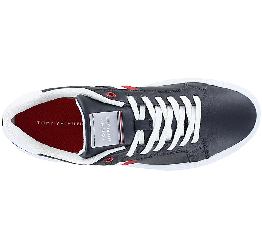 Tommy Hilfiger Essential Leather Cupsole - Heren Sneakers Schoenen Leer Donkerblauw FM0FM04921-DW5