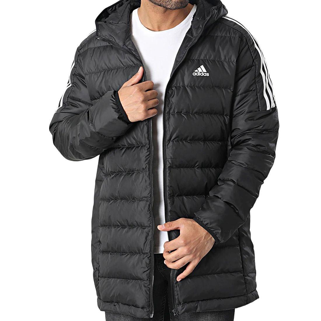 adidas Essentials Down Parka -  Herren Winter Daunen Jacke Mantel Schwarz GH4604