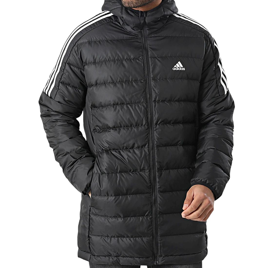 adidas Essentials Down Parka -  Herren Winter Daunen Jacke Mantel Schwarz GH4604