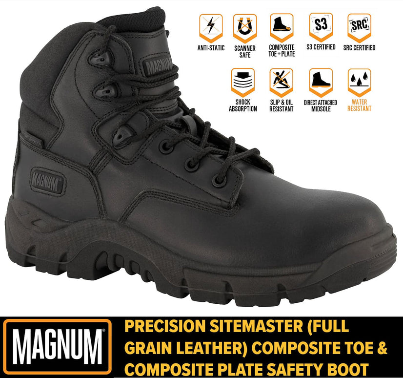 MAGNUM Precision Sitemaster S3 CT CP - Botas de Seguridad Hombre Zapatos de Seguridad Piel Negro M801232-021