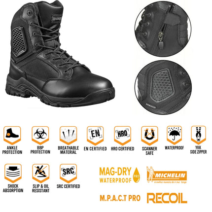 MAGNUM Strike Force 8.0 SZ WP - Rits aan de zijkant, Waterdicht - Tactische laarzen heren Combat Boots Zwart M801395-021