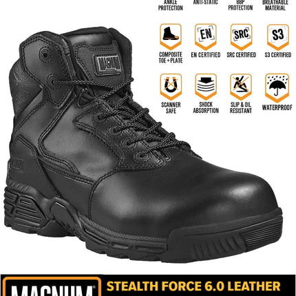 MAGNUM Stealth Force 6.0 Leather S3 - Bottes de combat pour hommes Bottes de sécurité Noir M801429-021