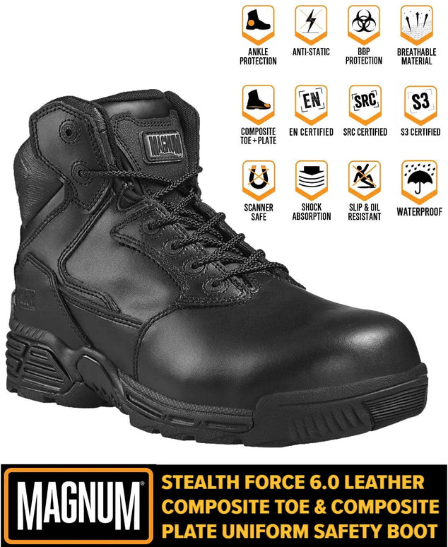MAGNUM Stealth Force 6.0 Leather S3 - Botas de combate para hombre Botas de seguridad Negro M801429-021