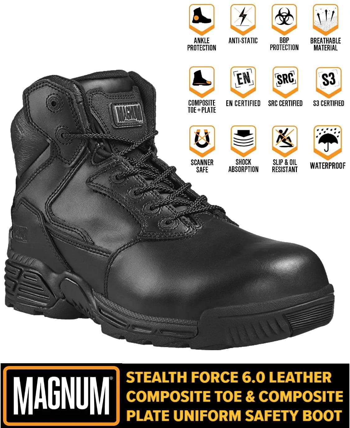 MAGNUM Stealth Force 6.0 Leather S3 - Herren Einsatzstiefel Sicherheitsstiefel Boots Schwarz M801429 - 021 - Brandstyle24
