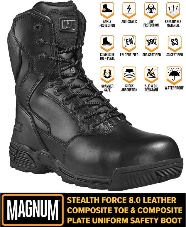 MAGNUM Stealth Force 8.0 Leather S3 - Herren Einsatzstiefel Sicherheitsstiefel Boots Schwarz M801429-021