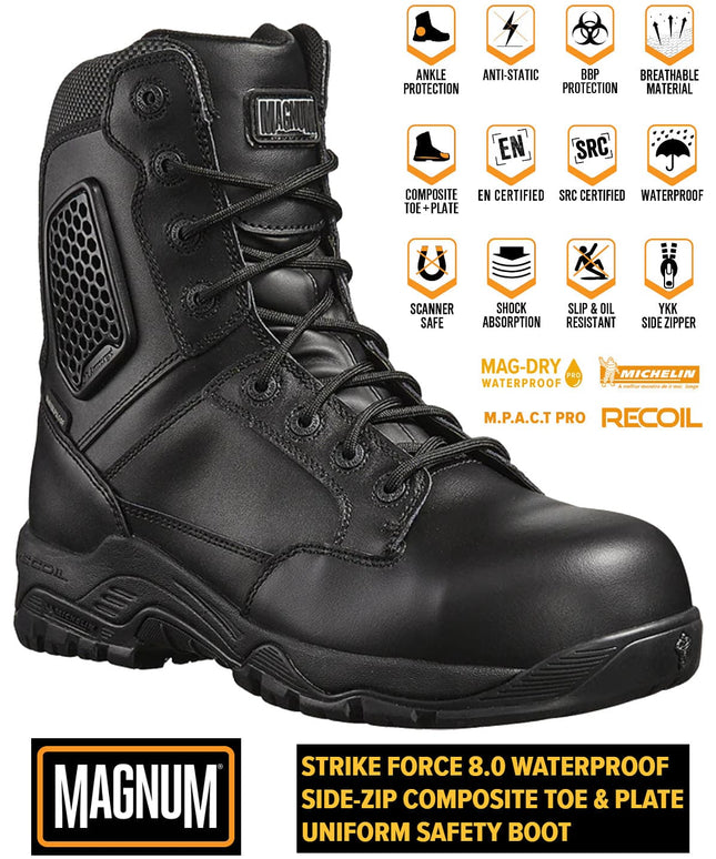 MAGNUM Strike Force 8.0 Leather S3 - Herren Sicherheitsstiefel Sicherheitsschuhe Schwarz M801551-021