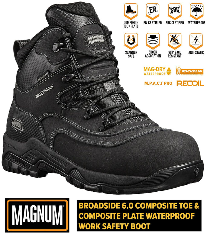 MAGNUM Broadside 6.0 S3 CT CP WP - Herren Arbeits Sicherheits Stiefel Boots Schwarz M801552-021