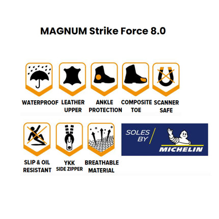 MAGNUM Strike Force 8.0 SideZip WP Waterproof - Bottes tactiques pour hommes Bottes de combat Noir M000098385