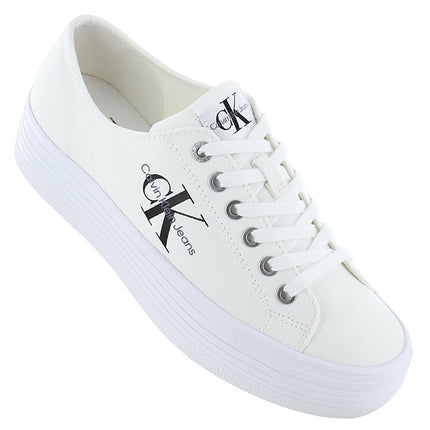 Calvin Klein Vulc Platform Essential Mono Shoes - Sneakers con plateau da donna in tela Bianco YW0YW01030-YBR