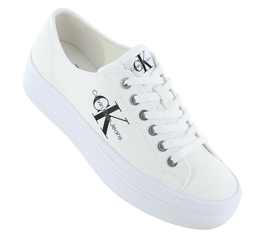 Calvin Klein Vulc Platform Essential Mono Shoes - Sneakers con plateau da donna in tela Bianco YW0YW01030-YBR