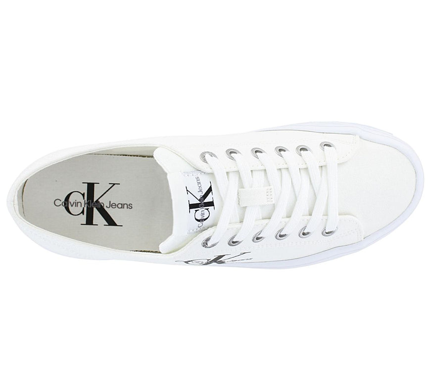 Calvin Klein Vulc Platform Essential Mono Shoes - Women's Platform Sneakers in Canvas White YW0YW01030-YBR