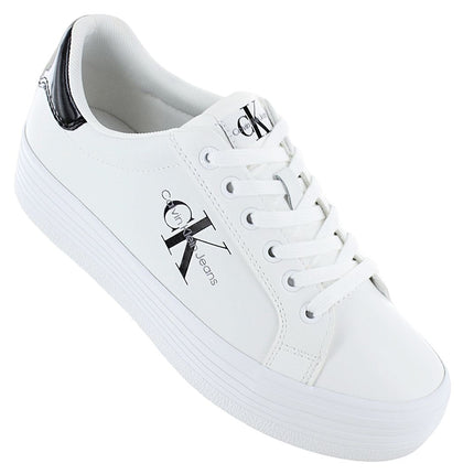 Calvin Klein Bold Vulc Flatf Lace LTH MET - Zapatillas con plataforma para mujer Blanco YW0YW01393-01W