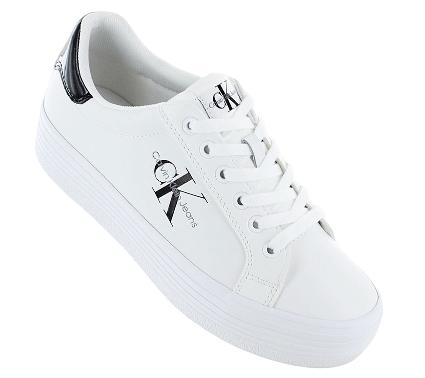 Calvin Klein Bold Vulc Flatf Lace LTH MET - Zapatillas con plataforma para mujer Blanco YW0YW01393-01W