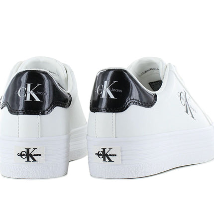 Calvin Klein Bold Vulc Flatf Lace LTH MET - Baskets à plateforme pour femmes Blanc YW0YW01393-01W