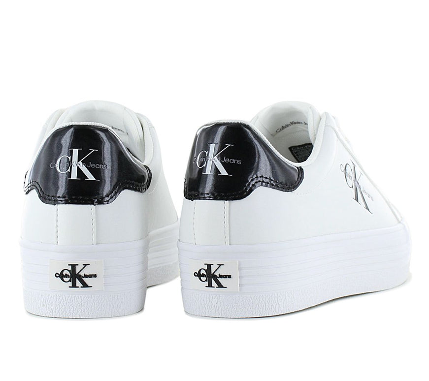 Calvin Klein Bold Vulc Flatf Lace LTH MET - Baskets à plateforme pour femmes Blanc YW0YW01393-01W